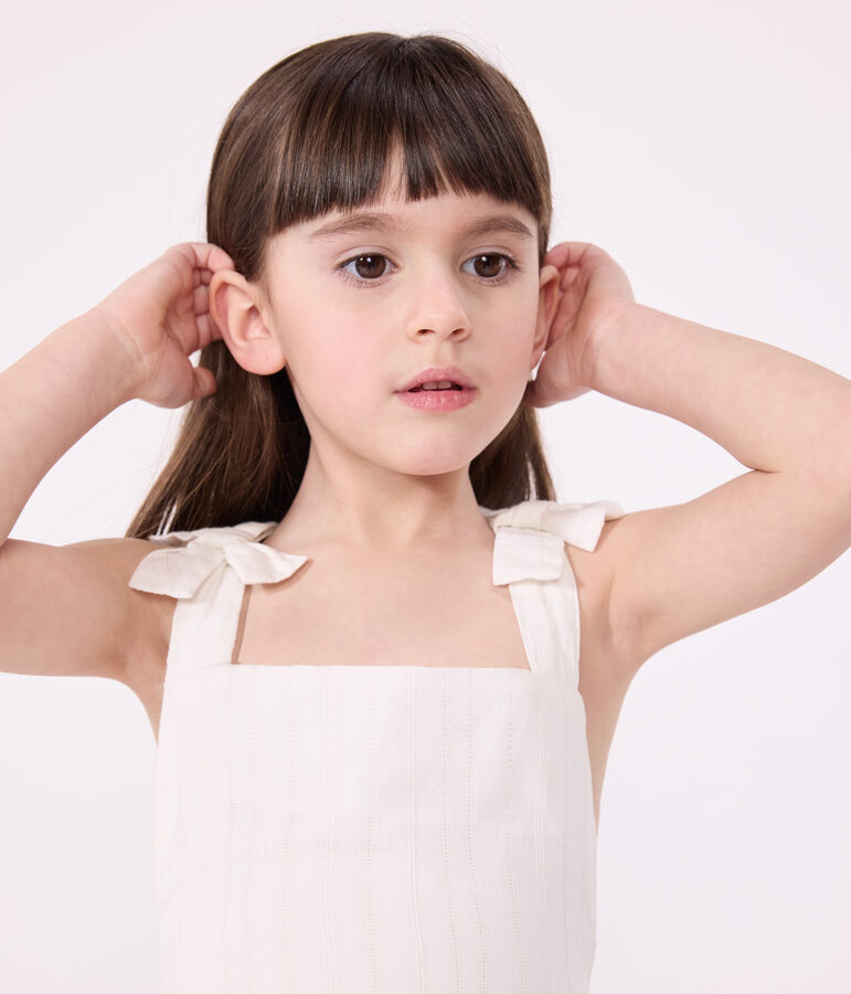 Vestido infantil largo de tirantes de algod&oacute;n liso blanco