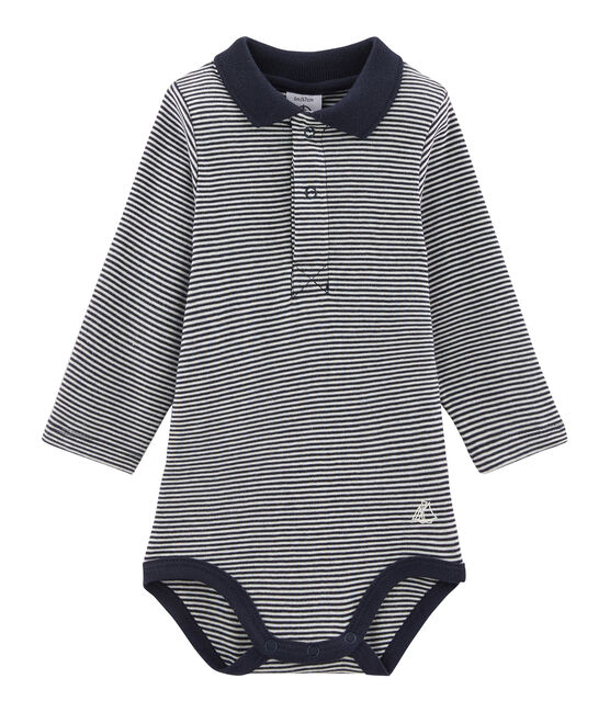 Body de manga larga con cuello de polo para bebé niño azul SMOKING/blanco LAIT