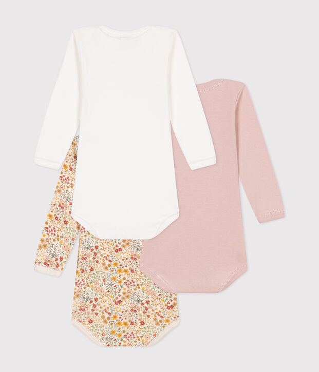 Juego de 5 bodis de algod&oacute;n de manga larga con flores para beb&eacute; multicolor