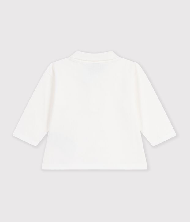 Polo liso de manga larga de algod&oacute;n para beb&eacute; blanco