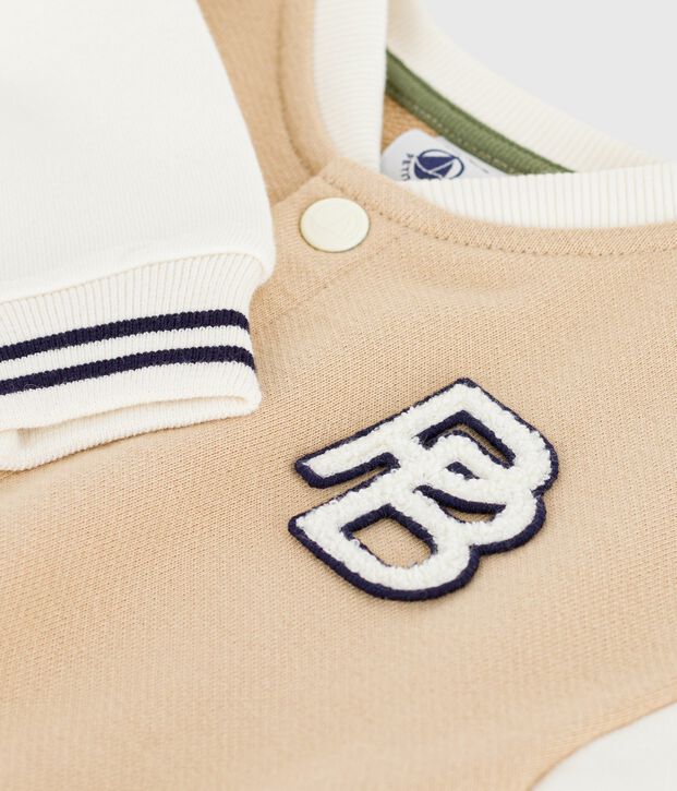 Chaqueta teddy colorblock de algod&oacute;n con insignia para beb&eacute; beige/crudo
