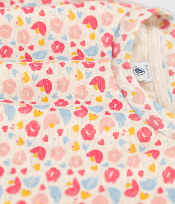 Vestido de manga larga de lana y algodón para niña beige MONTELIMAR/blanco MULTICO