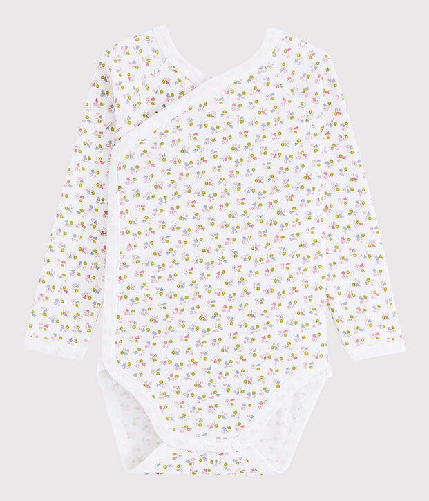 Bodi cruzado de manga larga de beb&eacute; ni&ntilde;a blanco/multicolor