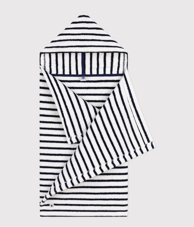 Capa de ba&ntilde;o a rayas de rizo de beb&eacute; blanco/azul