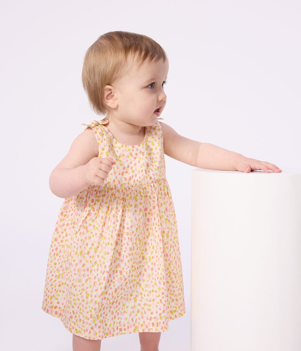 Vestido de algod&oacute;n sin mangas con estampado para beb&eacute; blanco/multicolor