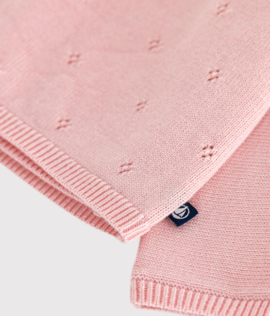 Jersey cruzado calado de punto tricotado de lana y algodón para bebé rosa JOLI
