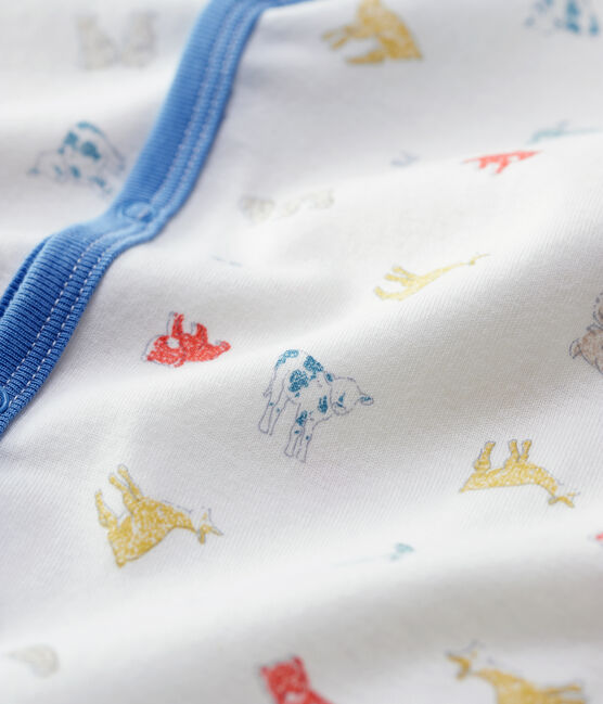 Pelele sin pies de bebé con estampado de animales de algodón orgánico blanco MARSHMALLOW/blanco MULTICO