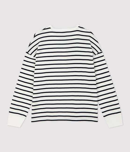Camiseta marinera con cuello mao de algodón de mujer blanco MARSHMALLOW/azul SMOKING
