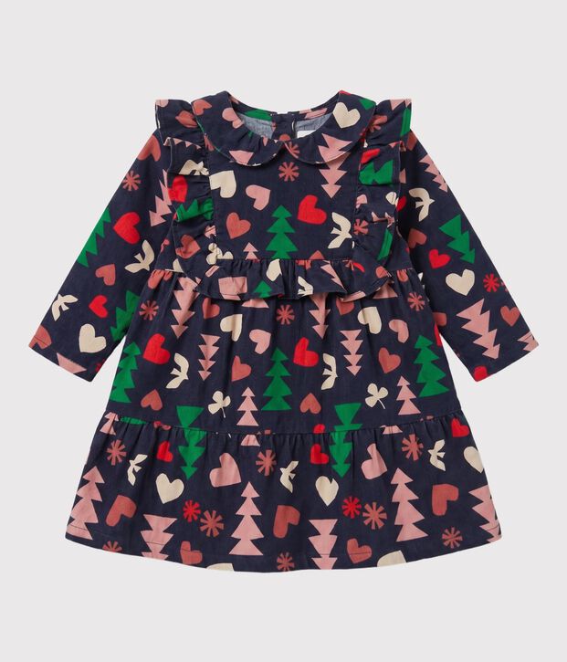 Vestido de franela de manga larga para beb&eacute; azul/multicolor