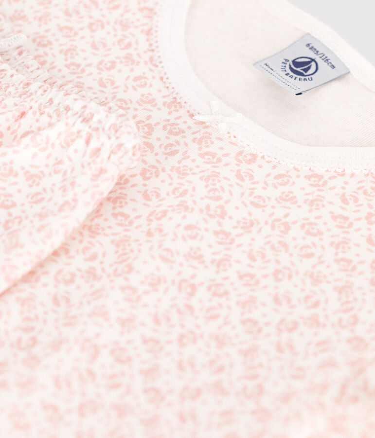 Pijama pirata infantil de algod&oacute;n con estampado de flores blanco/rosa