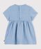Vestido de beb&eacute; de chambray de manga corta bordado con corazones. azul