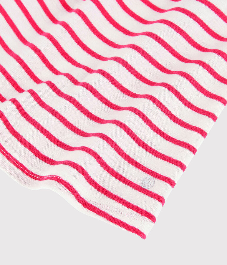 Vestido de manga corta de canal&eacute; de rayas de beb&eacute; ni&ntilde;a blanco/rosa