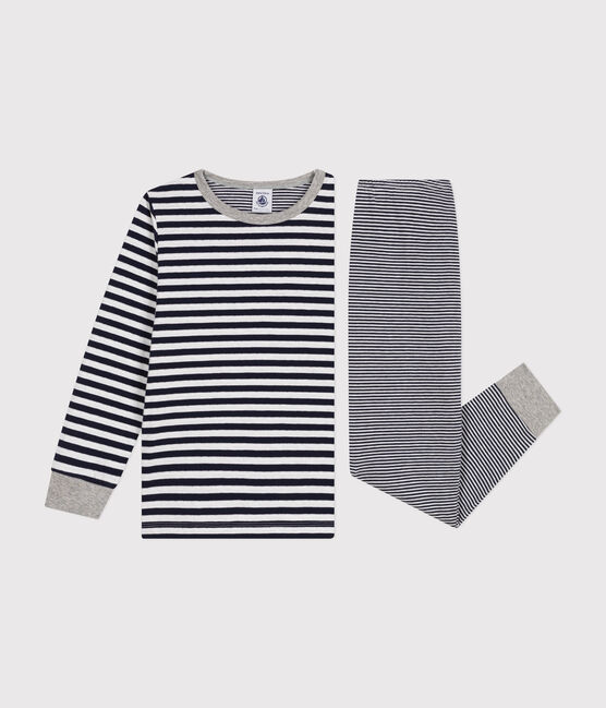 Pijama infantil de algodón a rayas azul SMOKING/blanco MARSHMALLOW