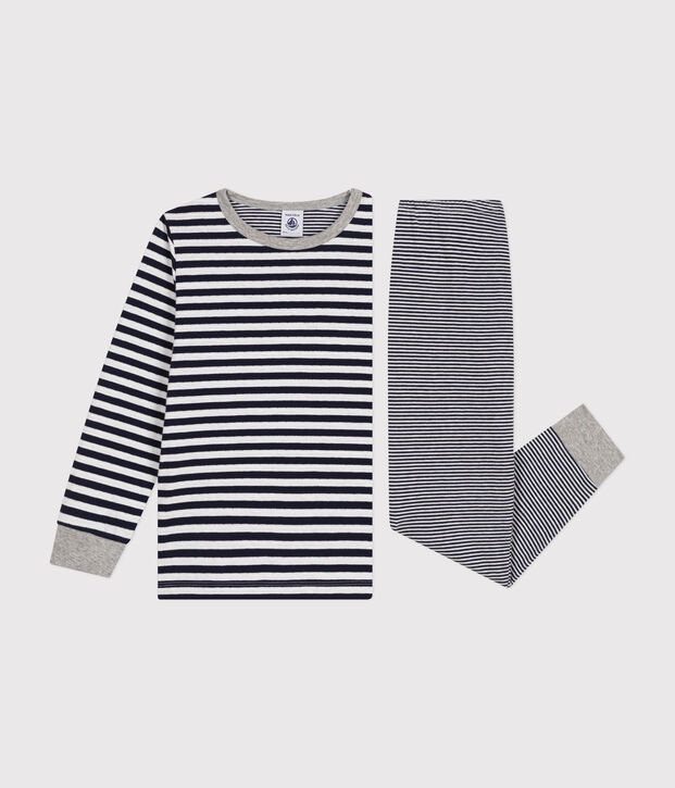 Pijama infantil de algod&oacute;n a rayas azul/blanco