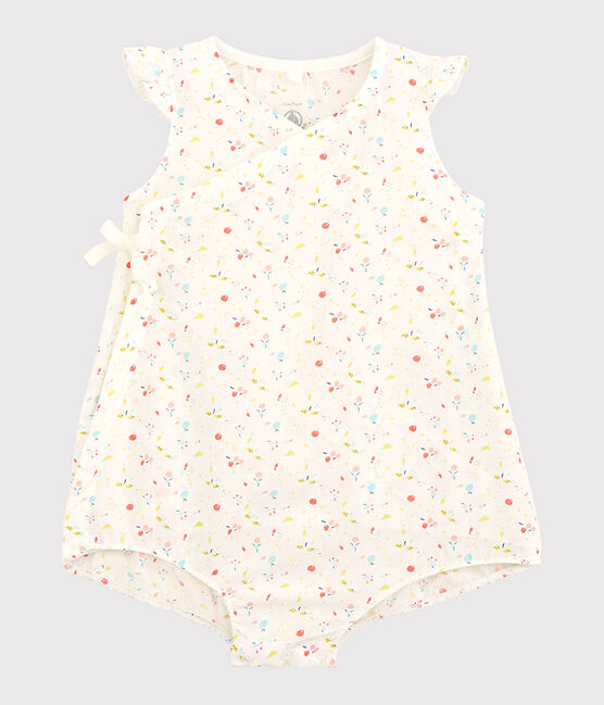 Mono corto de flores de bebé niña de tejido tubular de urdimbre y trama de algodón ecológico blanco MARSHMALLOW/blanco MULTICO