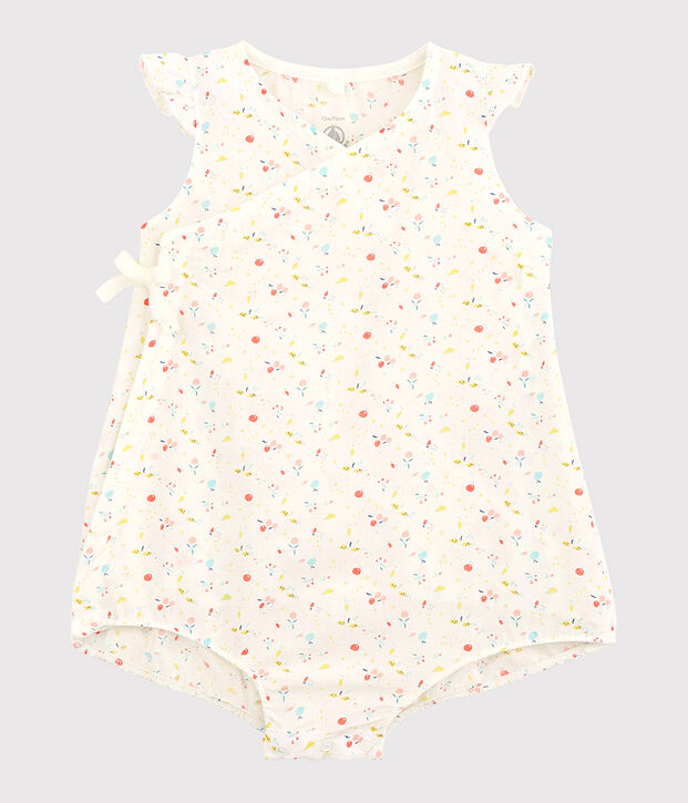 Mono corto de flores de beb&eacute; ni&ntilde;a de tejido tubular de urdimbre y trama de algod&oacute;n ecol&oacute;gico blanco/multicolor