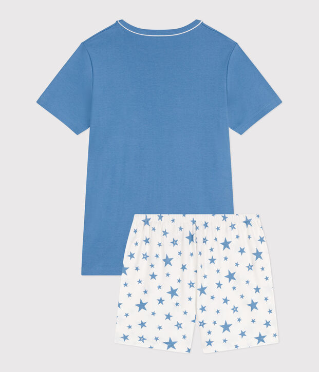 Pijama corto infantil de algod&oacute;n azul/blanco