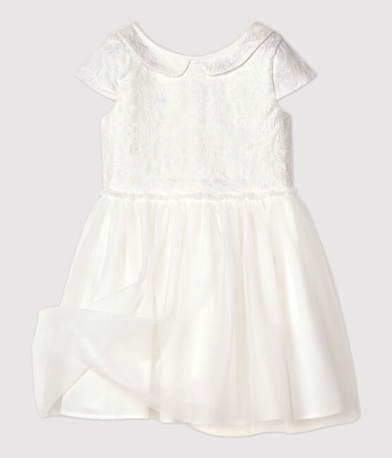 Vestido de celebración de jacquard y tul de niña blanco MARSHMALLOW