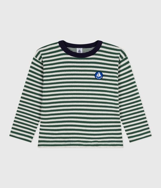 Camiseta infantil de algodón de manga larga a rayas verde WILLOW/ MONTELIMAR:WILLOW/ MONTELIMAR