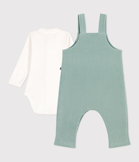 Conjunto de peto y body bordado de algodón para recién nacido verde PAUL