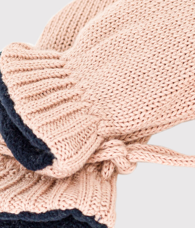 Manoplas de punto tricotado con forro polar reciclado para beb&eacute; rosa