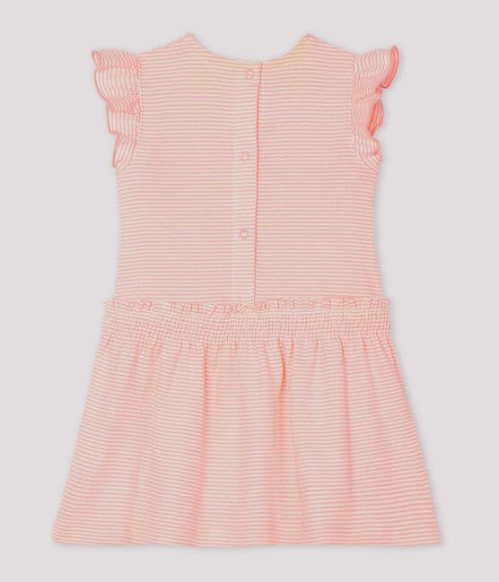 Vestido mil rayas para bebé niña rosa PATIENCE/blanco MARSHMALLOW