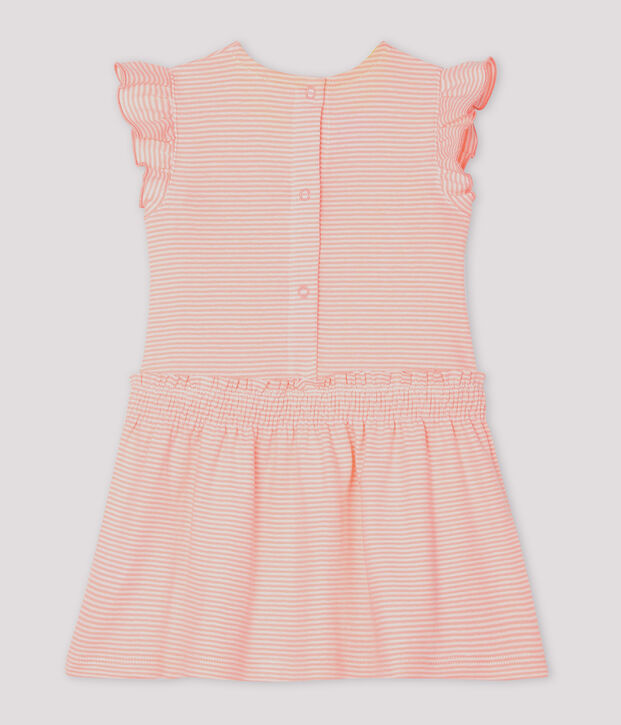 Vestido mil rayas para beb&eacute; ni&ntilde;a rosa/blanco