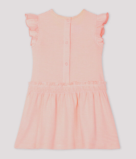 Vestido mil rayas para bebé niña rosa PATIENCE/blanco MARSHMALLOW