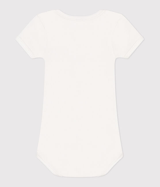 Body liso de algodón de manga corta para bebé blanco MARSHMALLOW
