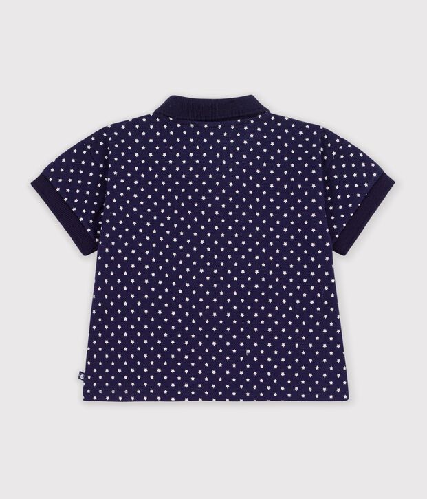 Polo de algod&oacute;n de manga corta con estampado de barcos para beb&eacute; azul/blanco