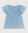 Blusa infantil lisa de manga corta de algod&oacute;n azul BLEU CLAIR