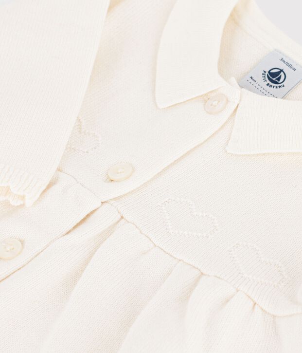 Vestido con cuello de punto tricotado liso para beb&eacute; blanco