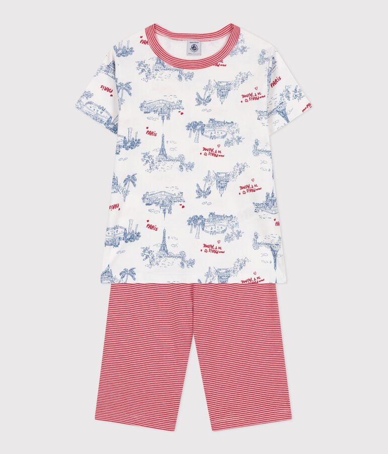 Pijama infantil corto de algod&oacute;n con estampado de Par&iacute;s blanco/multicolor