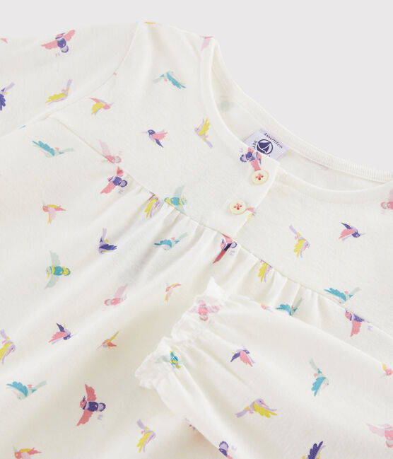 Pijama con estampado de pájaro de punto para niña blanco MARSHMALLOW/blanco MULTICO