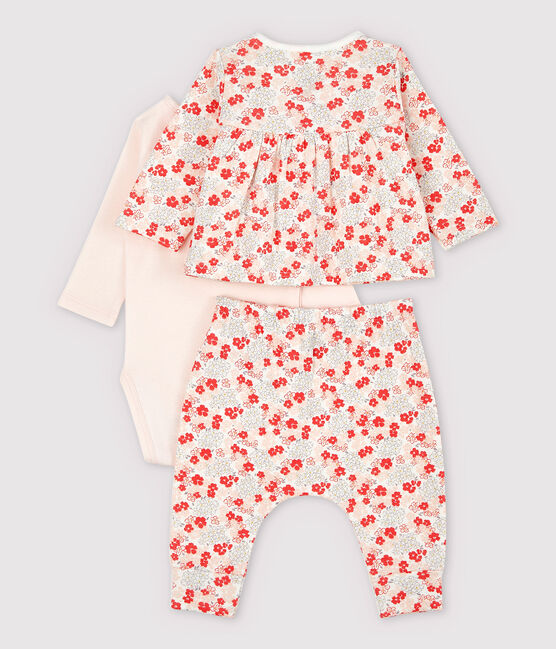 Conjunto de 3 prendas rosas de bebé de algodón ecológico blanco MARSHMALLOW/blanco MULTICO