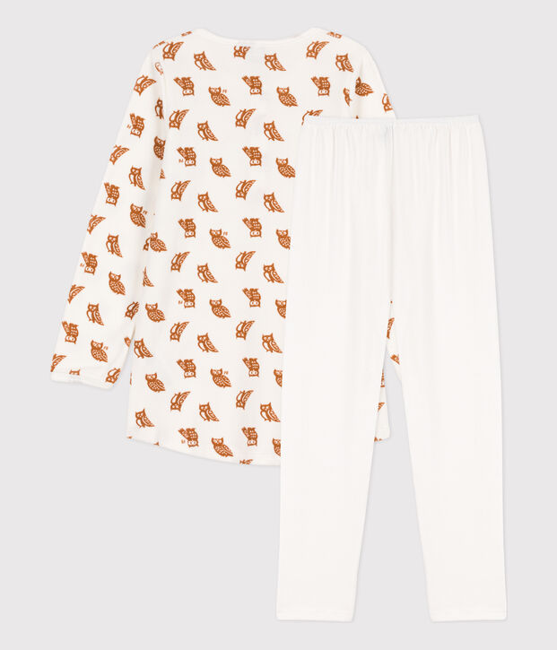 Camis&oacute;n y leggings de terciopelo y algod&oacute;n con b&uacute;hos para ni&ntilde;a blanco/marron