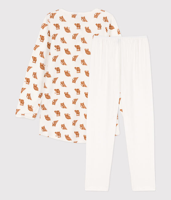 Camisón y leggings de terciopelo y algodón con búhos para niña blanco MARSHMALLOW/ ECUREUIL