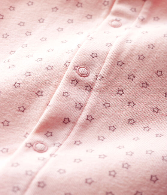 Bodi pijama sin pies con pequeñas estrellas de bebé niña de algodón orgánico rosa FLEUR/gris CONCRETE