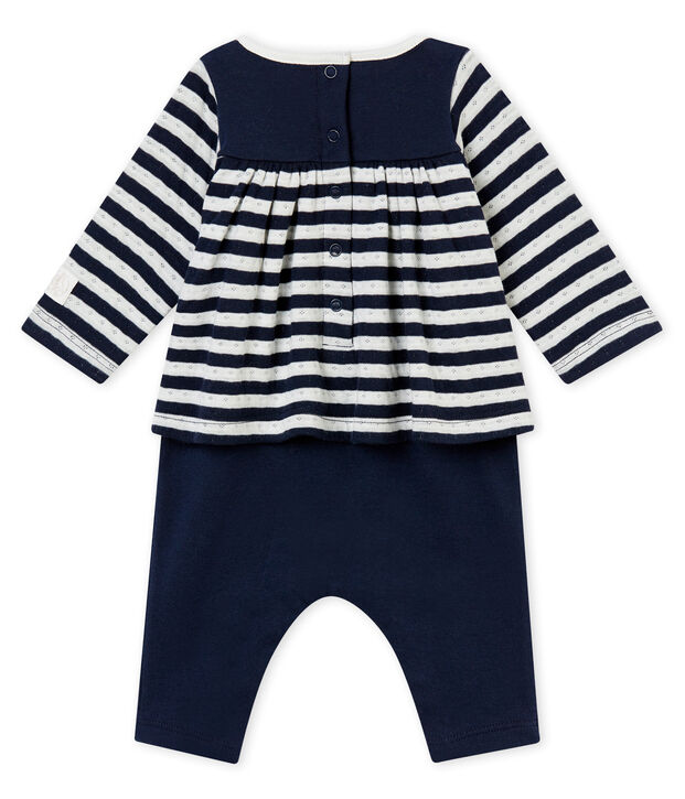 Pelele largo para beb&eacute; ni&ntilde;a azul/blanco