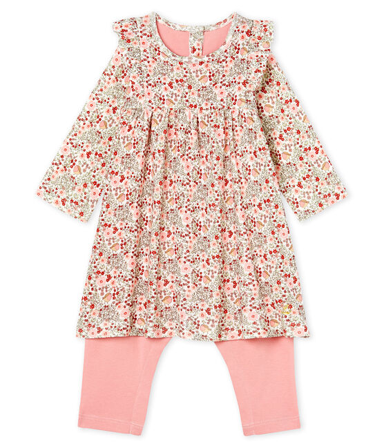 Vestido tipo leggings estampados para bebé niña blanco MARSHMALLOW/blanco MULTICO