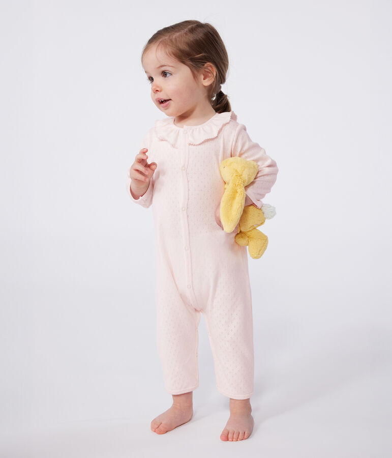 Pijama de algod&oacute;n sin pies con cuello claudine para beb&eacute; rosa