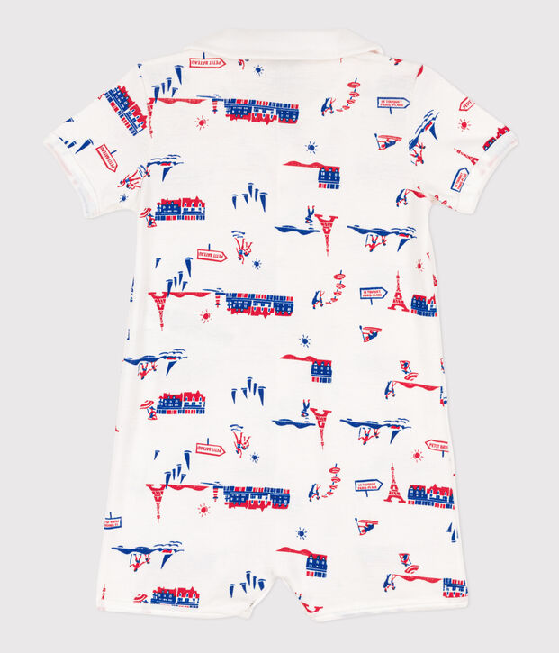 Mono corto de algod&oacute;n con motivo de Par&iacute;s para beb&eacute; blanco/multicolor