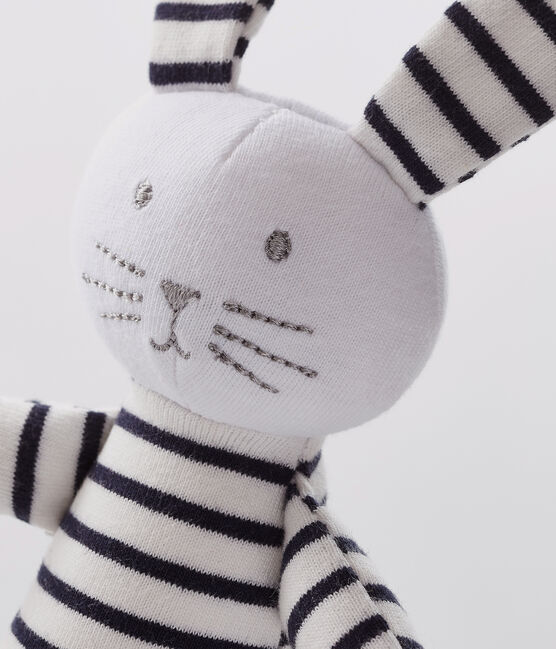 Peluche de conejo a rayas de bebé de jersey blanco MARSHMALLOW/azul SMOKING