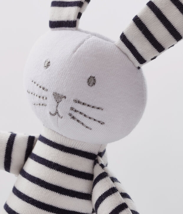 Peluche de conejo a rayas de beb&eacute; de jersey blanco/azul