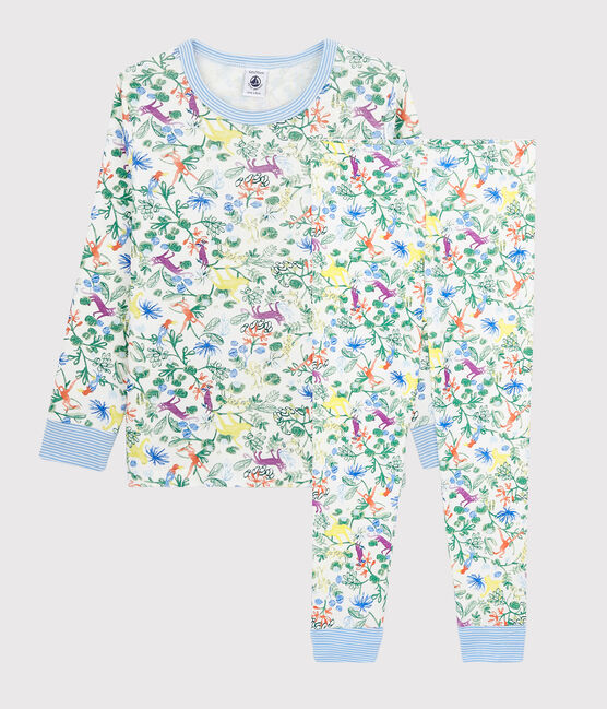 Pijama con estampado de jungla de niño de tejido tubular blanco MARSHMALLOW/blanco MULTICO