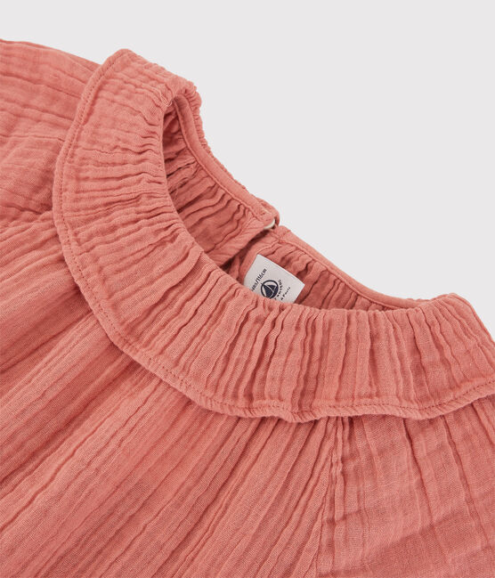 Blusa de gasa de algodón orgánico para niña rosa PAPAYE