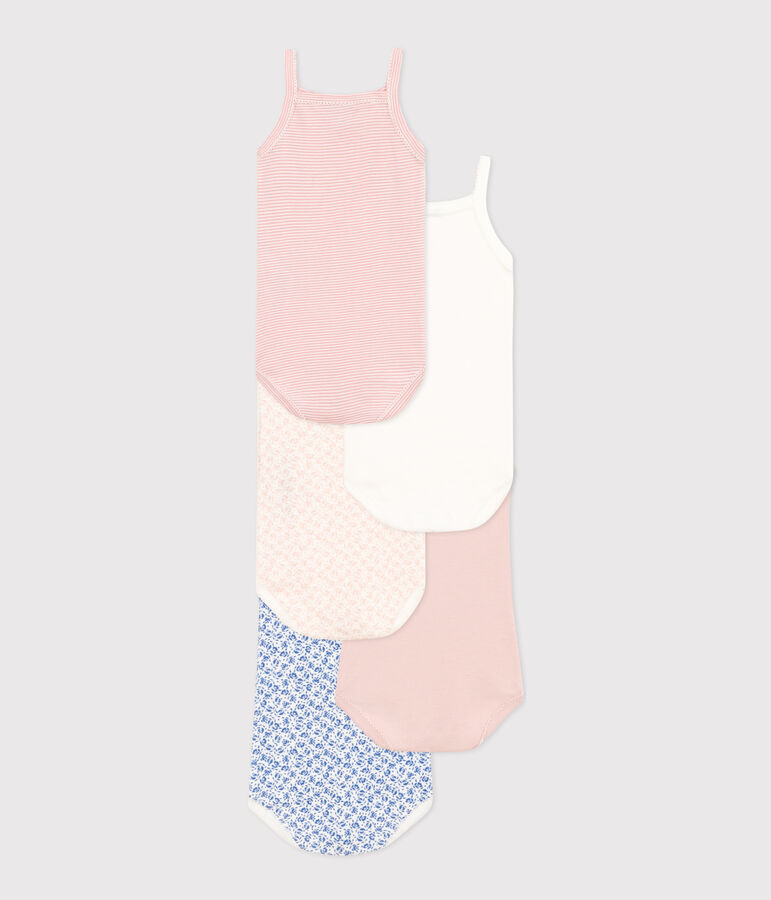 Juego de 5 bodis de tirantes con flores de algod&oacute;n de beb&eacute; multicolor