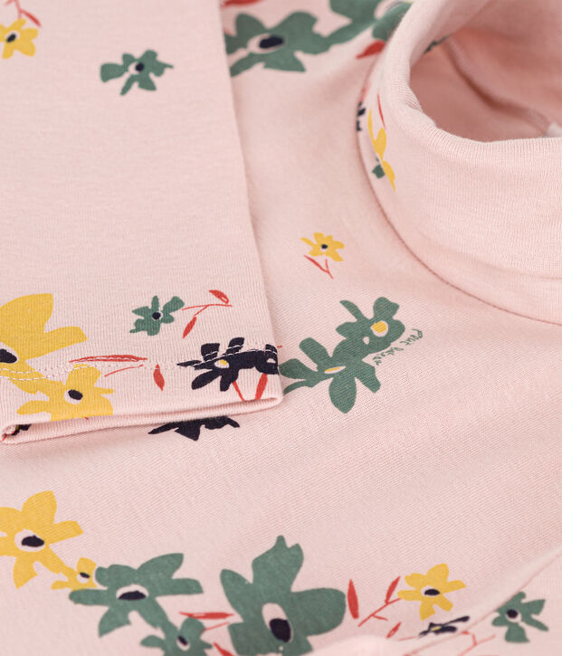 Prenda de cuello de cisne con estampado de flores de algod&oacute;n de ni&ntilde;a rosa/multicolor