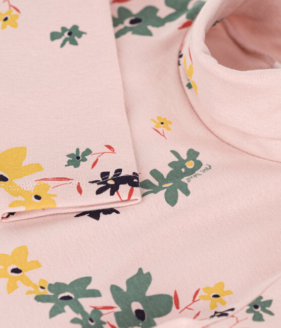 Prenda de cuello de cisne con estampado de flores de algodón de niña rosa SALINE/blanco MULTICO