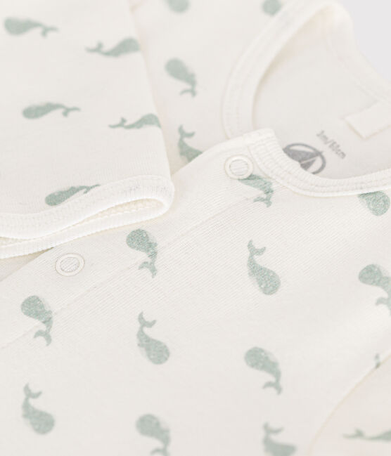Bodyjama sin pies de algodón para bebé blanco MARSHMALLOW/ HERBIER